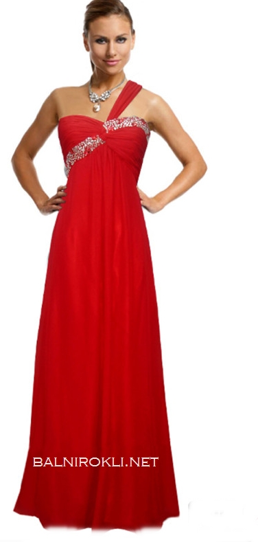 червена бална рокля едно рамо