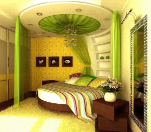 красива кръгла спалня в зелено