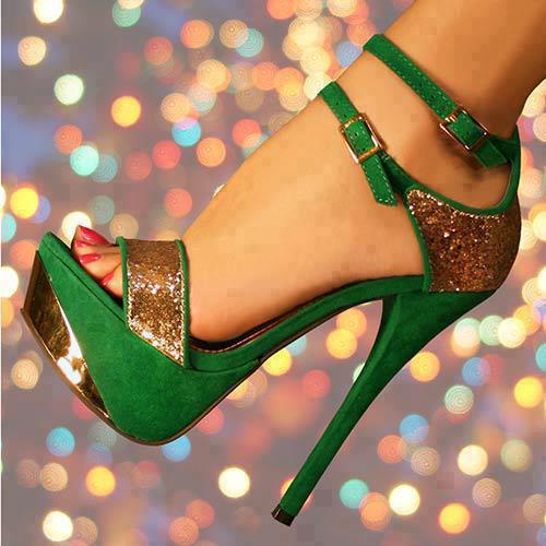 секси бални обувки зелено и златно