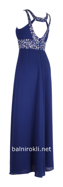 елегантна дълга синя бална рокля