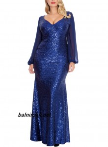 блестяща синя официална рокля с ръкави за едри дами
