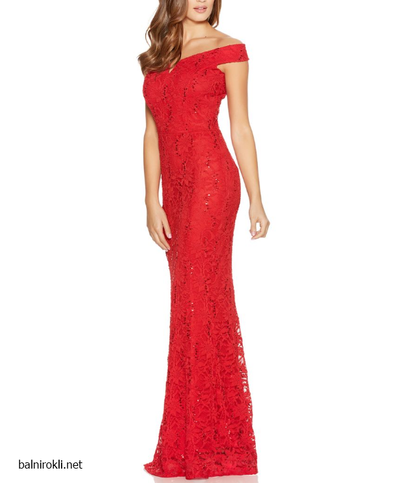червена абитуриентска рокля от дантела с пайети