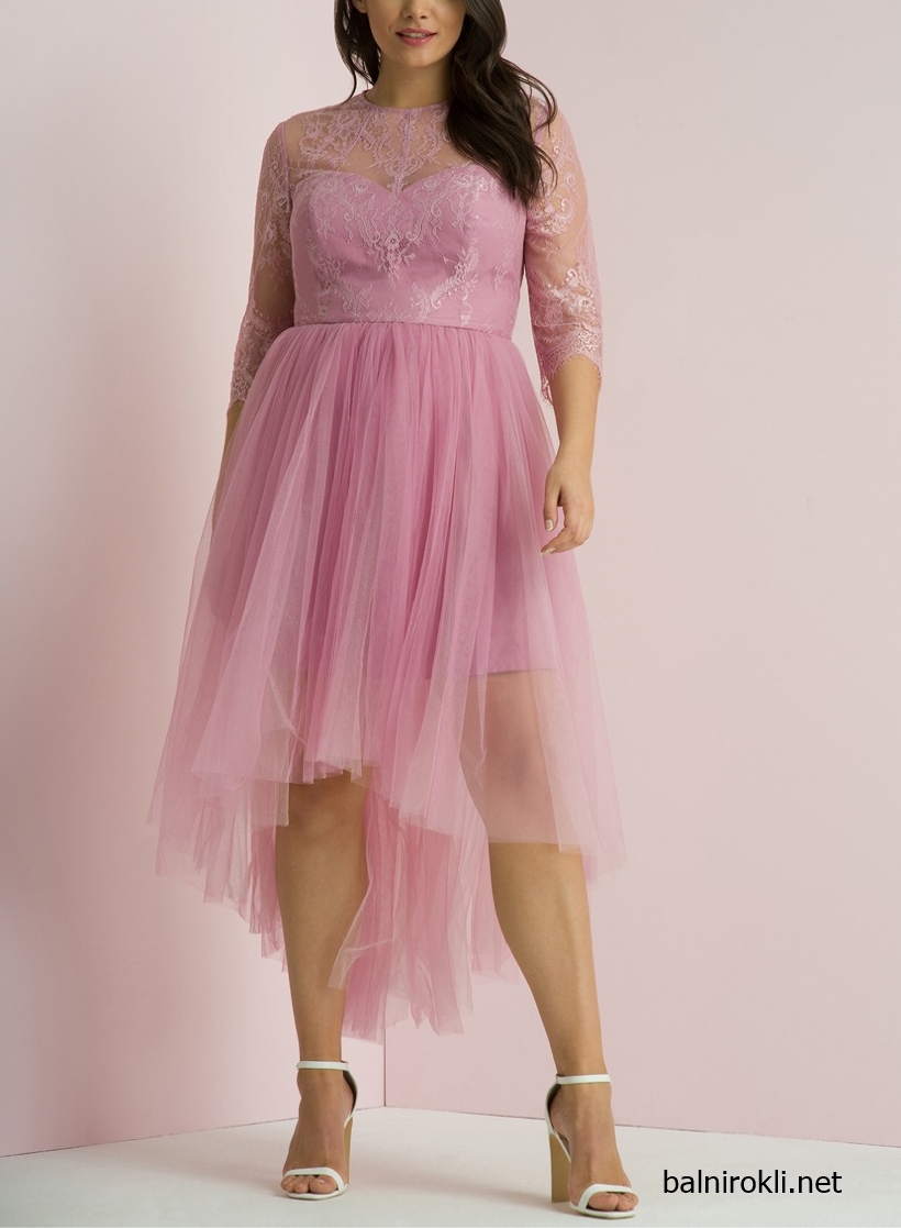 Асиметрична Розова официална рокля за Макси дами размери 3XL,4XL,5XL,6XL,7XL