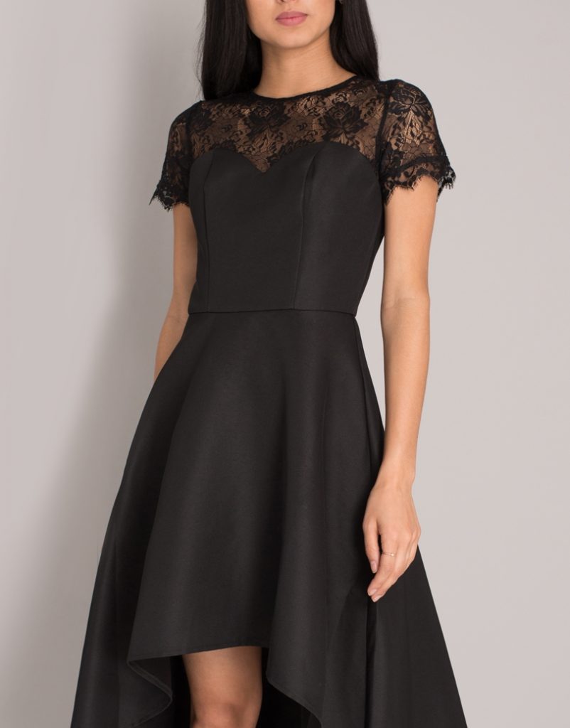 асиметрична елегантна рокля сатен и черна дантела