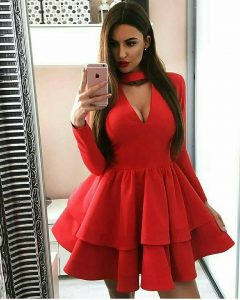 къса червена елегантна официална рокля