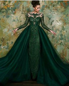 зелена бална дълга рокля