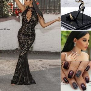 блестяща луксозна дълга черна рокля