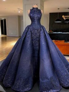 бална луксозна синя дълга рокля